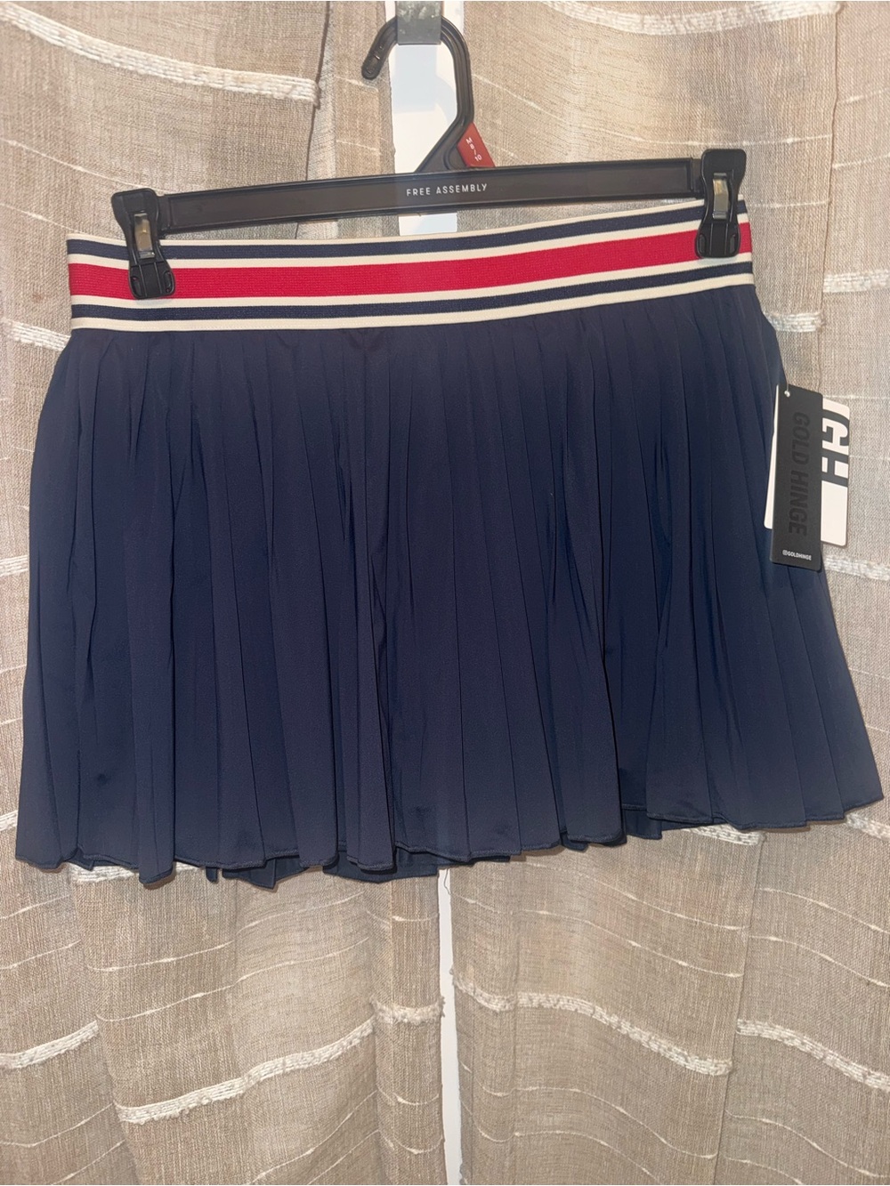 Free Assembly Navy Pleated Skater Skirt with Red-Trim Waistband